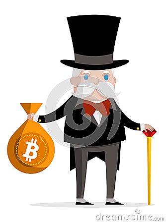 Rich man with digital cash bag Vector Illustration