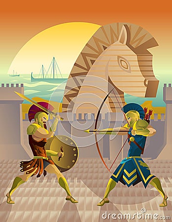 Trojan war and troy horse Vector Illustration