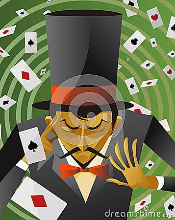 Top hat magician poker cards magic trick Vector Illustration