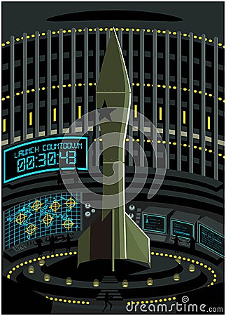 Launch coutdown in rocket missile silo Vector Illustration