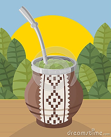 Hot beverage argentinian yerba mate tea Vector Illustration