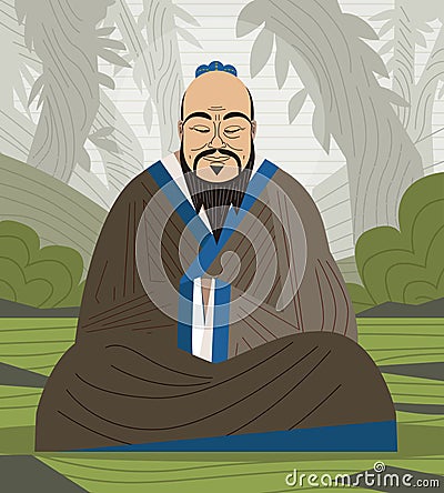 confucius ancient china philosopher thinker Vector Illustration