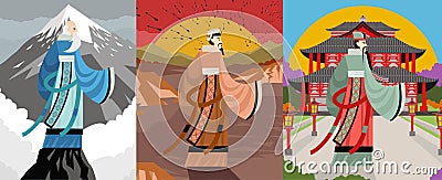 Great asian chinese thinkers philosopher Vector Illustration