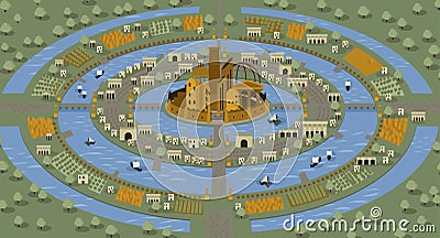 Atlantis circles islands lost civilization Vector Illustration