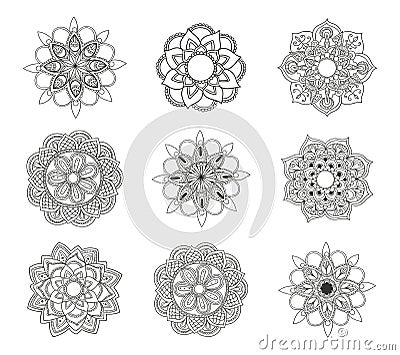 Variety of Meditation Mandala set Vector Illustration