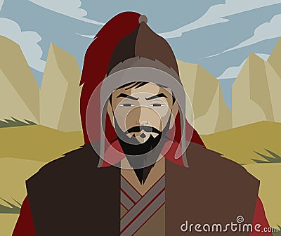 Ancient general warrior founder of the mongol empire Vector Illustration