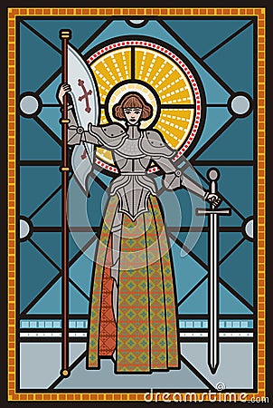 Joan of arc medieval female girl woman saint warrior knight Vector Illustration