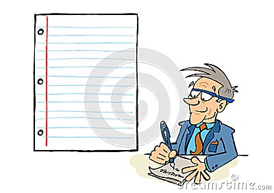 Bertrand writing on a sheet of paper Vector Illustration