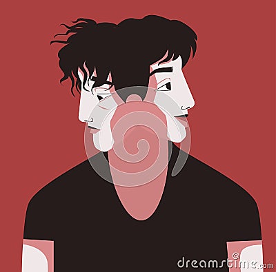 Dissociative identity bipolar disorder man Vector Illustration