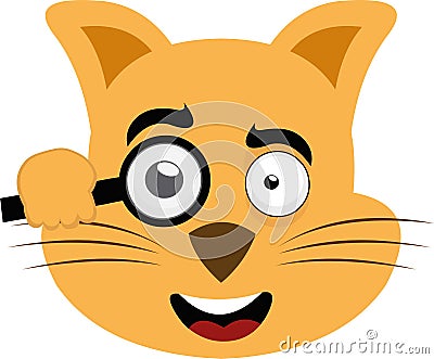 vector emoji head feline looking magnifying glass Vector Illustration