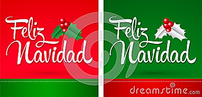 Feliz Navidad, Merry Christmas spanish translation, Vector set Card template Vector Illustration