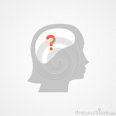 Female head and question. Concept of solution, doubts. Vector illustration, flat design Vector Illustration