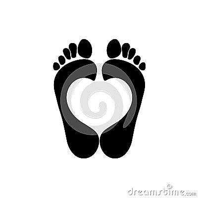 An imprint of both Human feet with a heart symbol inside. Vector object isolated on white background Stock Photo