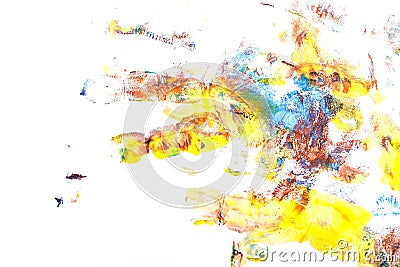 Imprint of children`s hand with gouache Stock Photo