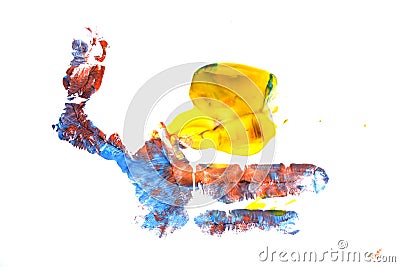 Imprint of children`s hand with gouache Stock Photo