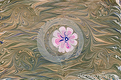 Imprint ebru texture on paper with big flower Stock Photo