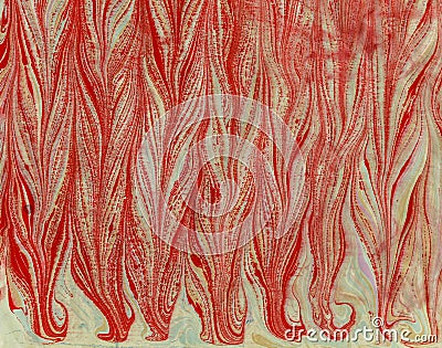 Imprint ebru texture on paper red tails Stock Photo