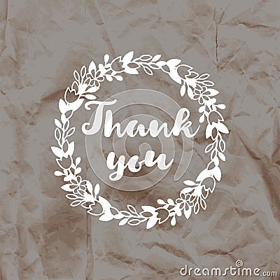Imprint of the stamp Thank you on a crumpled kraft paper background. Vector Illustration