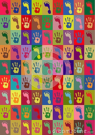 Imprints of hands and foots Vector Illustration