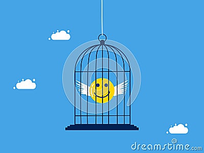 Imprison and control happiness. Lock your happiness in a birdcage. business concept Vector Illustration