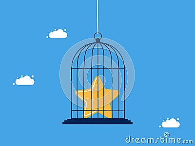 Imprison or control success. Lock the stars in the birdcage. business concept Vector Illustration