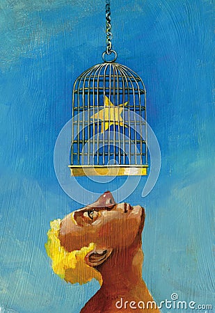 Imprisoned desire surreal artwork Cartoon Illustration