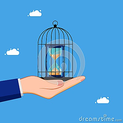 imprisonment or time control Lock your watch in the birdcage. concept of business Vector Illustration