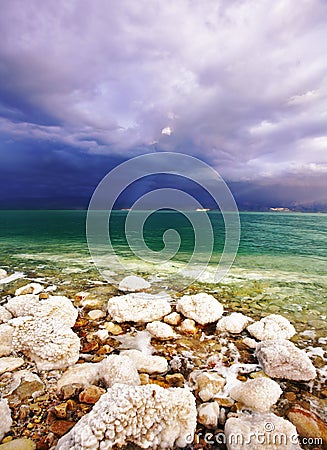 Improbable light effects during a thunder-storm on sea Stock Photo
