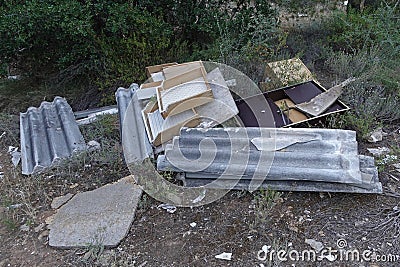 Improper disposal of asbestos cement toxic material Stock Photo