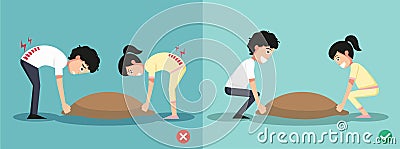 Improper versus against proper lifting ,illustration Vector Illustration