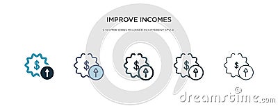 Improve incomes icon in different style vector illustration. two colored and black improve incomes vector icons designed in filled Vector Illustration