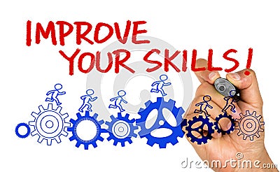 Improve your skills hand drawing on whiteboard Stock Photo