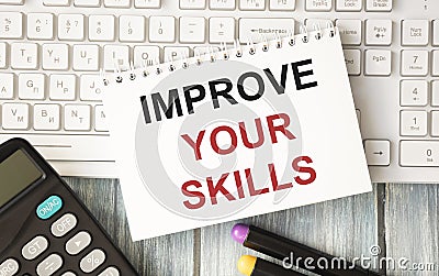 Improve your skills word on office table with computer coffee Stock Photo