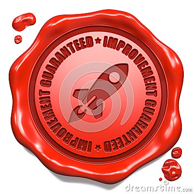 Improvement Guaranteed - Stamp on Red Wax Seal. Stock Photo