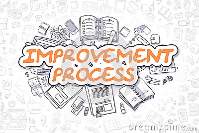 Improvement Process - Doodle Orange Word. Business Concept. Stock Photo