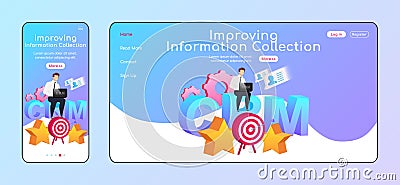 Improving information collection adaptive landing page flat color vector template Vector Illustration