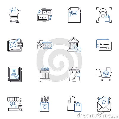 Impulse buyer line icons collection. Compulsive, Spontaneous, Oblivious, Tempted, Reckless, Impulsive, Hasty vector and Vector Illustration