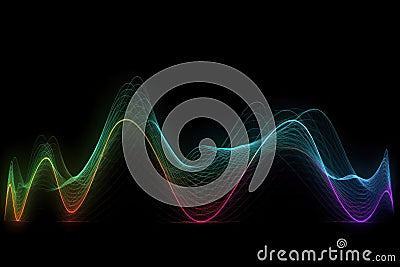 impulse multicolored thin waves on a black background Stock Photo