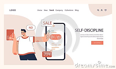 Impulsive buying web banner or landing page. Shopaholic money problems. Vector Illustration