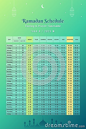 Ramadan Schedule Prayer Times 2023 Design Template Vector Illustration