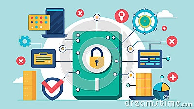 An imtrable data vault guarded by sophisticated security systems and protocols.. Vector illustration. Vector Illustration