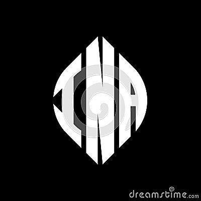INA circle letter logo design with circle and ellipse shape. INA ellipse letters with typographic style. The three initials form a Vector Illustration
