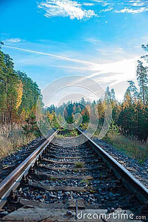 Inactive autumn railway Stock Photo