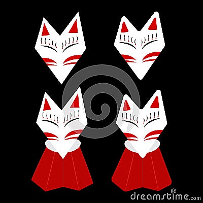 Inari Fox Kitsune White Face with Red Mark Vector Illustration