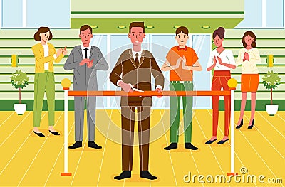 Inauguration of the building with ribbon cutting and many people applauded vector illustration Vector Illustration