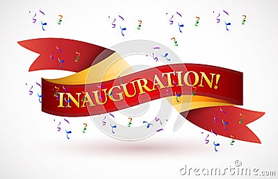 Inauguration red waving ribbon banner Cartoon Illustration