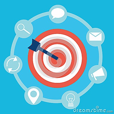 Inbound marketing. Target with arrow and icons tools Vector Illustration