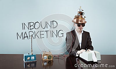 Inbound marketing text with vintage businessman at office Stock Photo