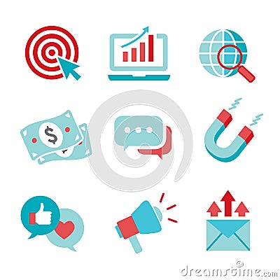 Inbound Marketing Vector Icons with CTA, Growth, SEO, etc Vector Illustration