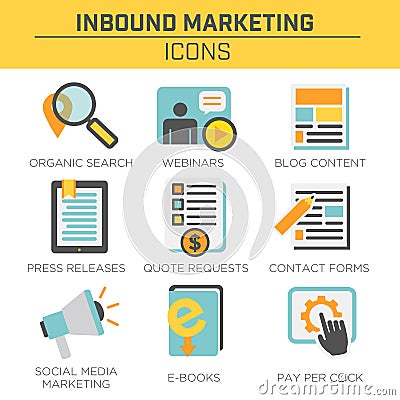 Inbound Marketing Vector Icons with organic search, ppc, blog content Vector Illustration